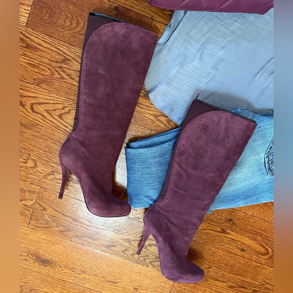 Enzo Angiolini Yabbo Suede Purple/Burgundy High Heel Knee Length Boot Size 7.5 - Picture 11 of 17